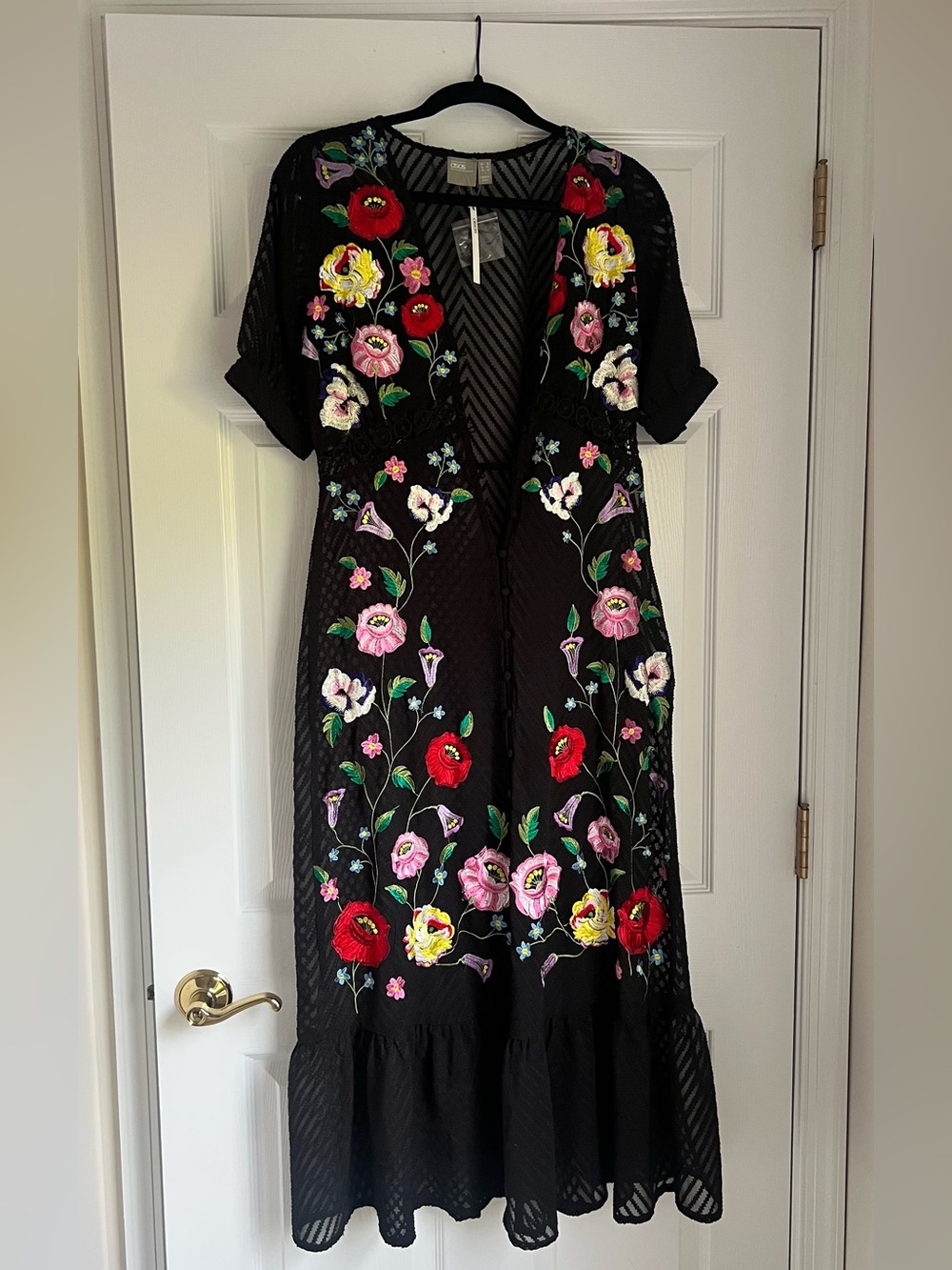 ASOS Black Midi Dress with Multicolor Floral Embroidery - Picture 4 of 4